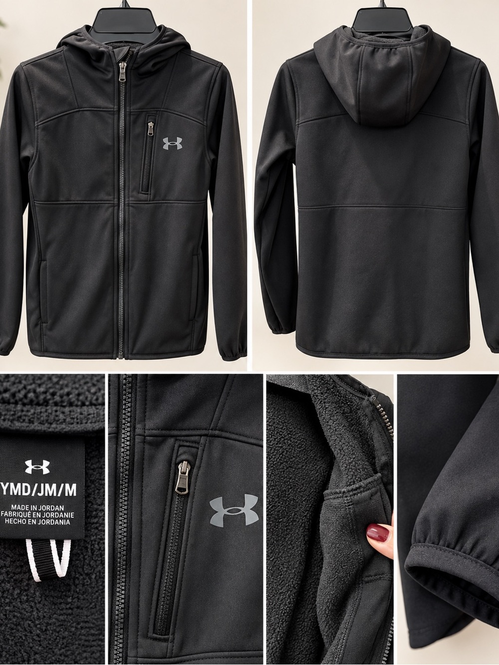 Under Armour Yourh Black Hooded Softshell Fleece-Lined Jacket
